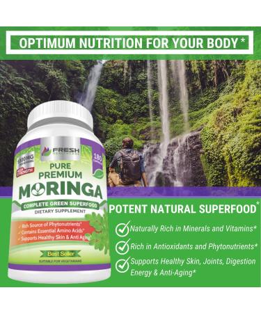 Moringa Oleifera 180 Capsules | 100% Pure Leaf Powder | 1000mg Per Serving | Green Superfood Supplement | 3 Month Supply | Vegan Capsules - Buy Online on GoSupps.com