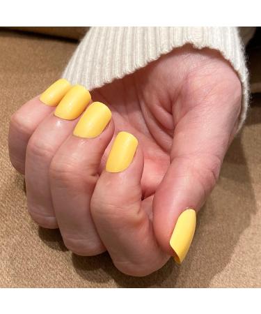Shop Novo Ovo Short Corner Oval Press On Fake Nails - Light Yellow Monochrome Artificial Fingernails - Perfect for Easy Application with Glue - Buy Online on GoSupps.com