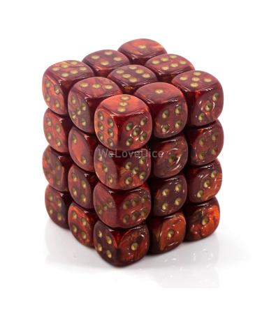 Chessex Scarab Scarlet d6 Dice Set - 12mm Six Sided Die (36) - Gold Inclusions - Buy Online on GoSupps.com