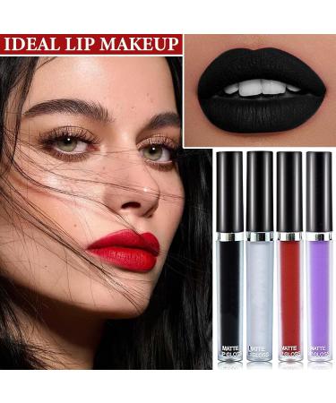 4 Pcs Matte Liquid Lipstick Set | Highly Pigmented Waterproof Lip Stain - Black White Red Purple | Long Lasting Gift Set for Women - Buy Online on GoSupps.com
