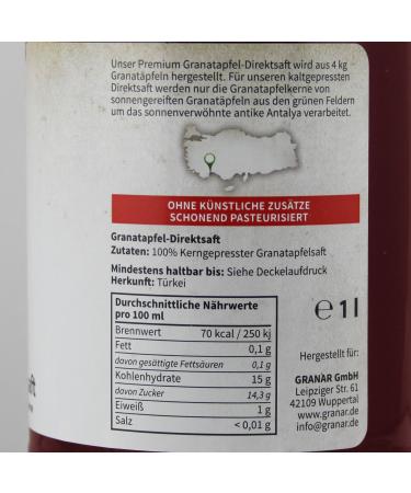 Granar 12 x 1L Pomegranate Juice - 100% Natural Unfiltered & Cloudy Pomegranate Juice - Premium Quality International Shipping - Buy Online on GoSupps.com