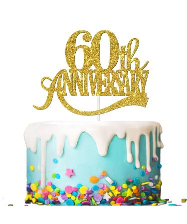 Tenhaisi Glittery Gold Happy 60th Anniversary Cake Topper Cake Topper For 60th Anniversary Wedding Engagement Party Sign - 60 Anniversary Cake Toppers - Fabulous 60 Years Loved Anniversary Decoration