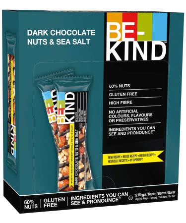 BE-KIND BE-KIND 12-Pack Healthy Gluten Free Snack Bars | Low Sugar Bars | Healthy Nut Blend | Healthy Snacks No Diary | High Fiber Dark Chocolate Nut & Sea Salt Snacks | Pack of 12 (40g Each)