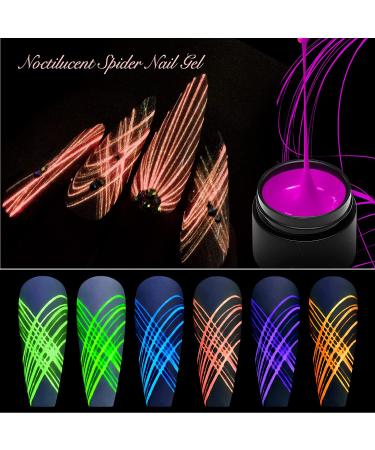 Glow in the Dark Spider Gel Nail Art - 6 Colors Luminous Drawing Gel for DIY Manicure | UV LED Soak Off Elastic Line Painting Gel with Brushes - Buy Online on GoSupps.com