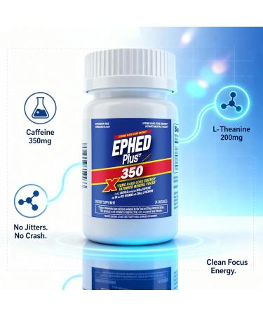 Caffeine Pills - Ephed Plus 350 24ct with 350mg Caffeine & 200mg L-Theanine - Energy Supplements for Extreme Hard Core Energy & Calm Mental Focus Without Jitters - Buy Online on GoSupps.com