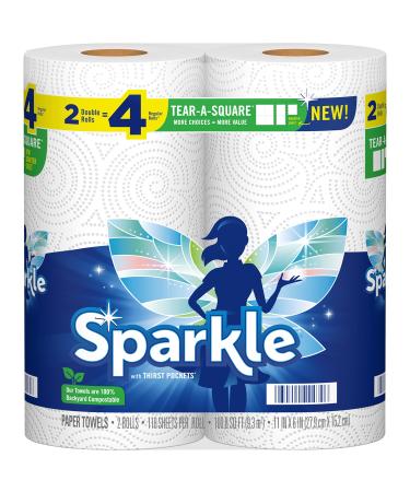 Sparkle Tear-A-Square Paper Towels, 2 Double Rolls  4 Regular Rolls, 2 Count (Pack of 1)