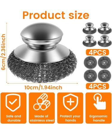 Steel Wool Scrubber with Replacement Wire Pads Set Replaceable Steel Pot Scrubber Non Scratch Steel Dish Scrubber Sturdy Steel Pan Scrubber for Cleaning Pots Pans Grills Sink CA(4) - Buy Online on GoSupps.com