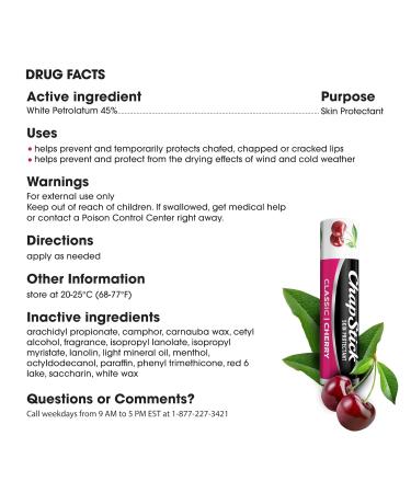 ChapStick Classic Cherry Lip Balm Tube - Pack of 12, 0.15 Oz | Flavored Lip Care for Chapped, Cracked Lips - Buy Online on GoSupps.com