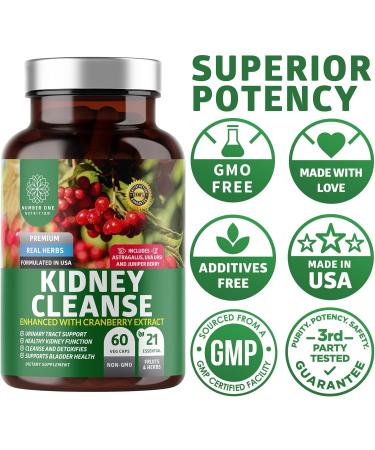 Premium Kidney Cleanse - Natural Support for Urinary Tract & Bladder Control with 21 Herbs including Cranberry Extract - 120 Veg Caps - Buy Online on GoSupps.com