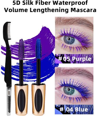 Blue Purple Waterproof Mascara for Eyelashes 5D Silk Fiber Liquid Lash Extensions Colored Mascara with Folding Eyelash Comb Brush Volumizing and Thick Smudge-proof Long Lasting Party Stage Use Blue+purple - Buy Online on GoSupps.com