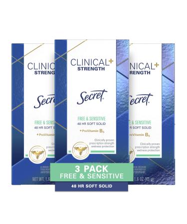 Secret Clinical Strength Antiperspirant and Deodorant for Women, Soft Solid, Free & Sensitive, 1.6 oz, Pack of 3 Secret Free and Sensitive, Pack of 3 NEW