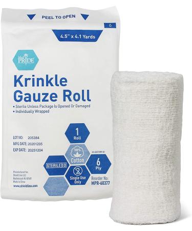 Medpride Sterile Krinkle Gauze Rolls - 6-Ply Cotton Wound Dressing Wraps [12 Rolls] - Buy Online on GoSupps.com