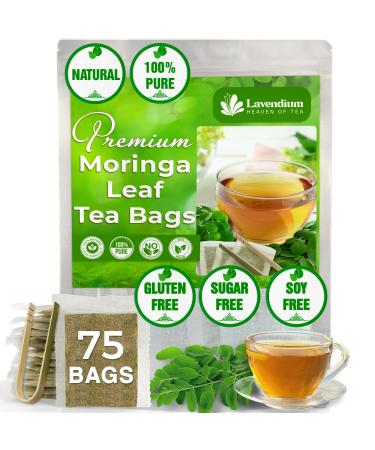 Lavendium Premium 75 Moringa Leaf Tea Bags 100% Natural and Pure from Moringa Leaves. Made with Eco-Conscious Tea Bags Moringa Leaf Herbal Tea. No Sugar No Caffeine No Gluten Vegan.