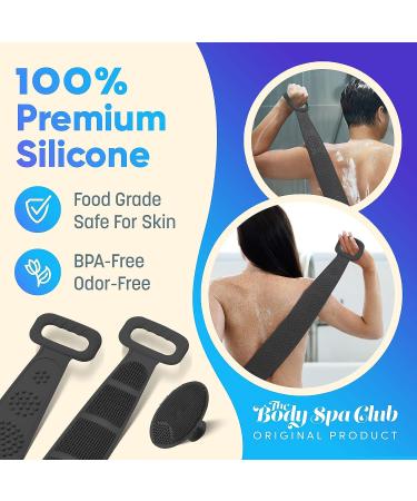 36 Silicone Back Scrubber for Shower - Extra Long Hygienic Body Brush with Handle for Exfoliating & Massaging - Black - Buy Online on GoSupps.com