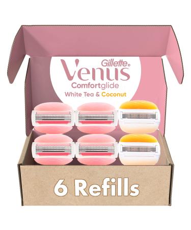 Gillette Venus Womens Razor Blade Refills, Venus ComfortGlide White Tea 4 Count and Venus ComfortGlide plus Olay 2 Count, 6 Total Refills 6 Refills, 4 White Tea + 2 Olay Coconut