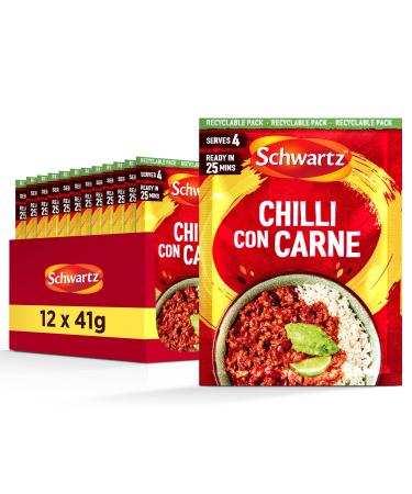 McCormick Schwartz Chilli Con Carne Recipe Mix 41 G Serves 4 Pack of 12 Hot and spicy rich Mexican flavor with fiery chillies earthy cumin dried garlic and onion powder
