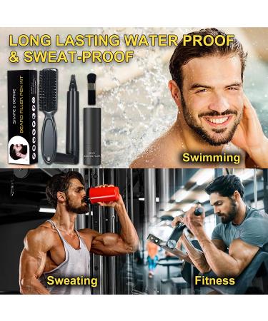 Black Beard Pencil Filler for Men - Waterproof & Long Lasting 4-Tip Beard Pen for Natural Makeup - Includes Beard Brush - Ideal for Moustache & Eyebrows - Buy Online on GoSupps.com