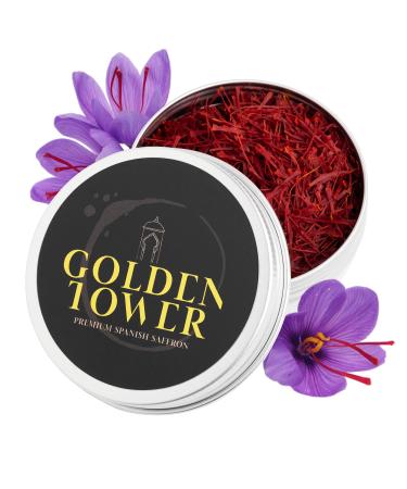 Saffron Threads by Golden Tower - Pure and Geniune all Red Saffron strands - Premium Grade Saffron Ideal for Paella, Chiecken, Curry, Tea and many more dishes (1 Grams or 0.035 Ounces) 1.0 Grams