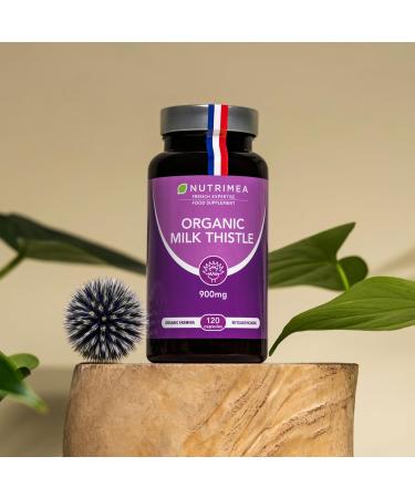 Organic Milk Thistle - Pure Seed Powder Excipient Free - Triple Action Liver Supplement: Detoxify Protect & Strengthen - 120 Vegan Capsules - High Strengh - French Expertise - Nutrimea - Buy Online on GoSupps.com