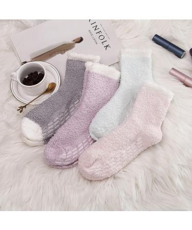Non Slip Grip Socks for Women - 4 Pairs of Fluffy Hospital Slipper Socks - Buy Online on GoSupps.com