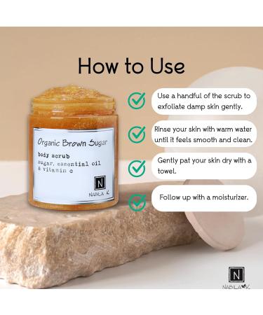 Organic Brown Sugar Body Scrub Made in USA with Essential Oil and Vitamin C by Nabila K - Exfoliate and Moisturize for Smooth Skin - Luxury for Women & Men 3 oz Organic Brown Sugar 3 Ounce (Pack of 1) - Buy Online on GoSupps.com