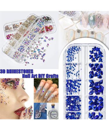 Artquee 660pcs Blue Sparkly Bling Rhinestones for Nail Art DIY Craft - Flat Back Glass Crystal Stones Set for Nail Decoration - Includes 60 Multi Shapes Gems and 600 Round Diamonds in 6 Sizes - Buy Online on GoSupps.com