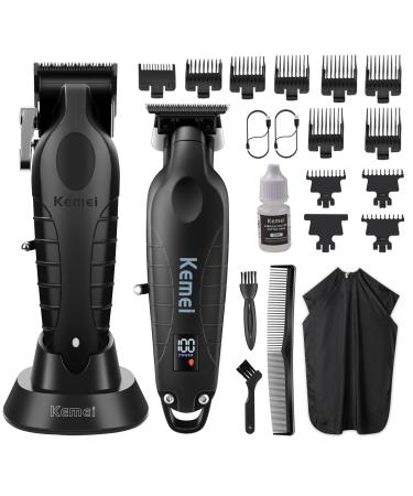 KEMEI Hair Clippers for Men Professional Clippers and Trimmers Set Cordless Zero Gap Trimmer for Men with LED Display 11 Guide Combs Mens Gifts 2293+2296black
