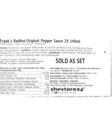 Franks RedHot Original Pepper Sauce Hot pepper sauce with cayenne pepper 2x 148 ml imported by Shestore24 - Buy Online on GoSupps.com
