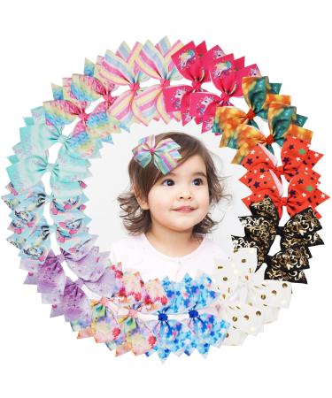 24PCS 4.5Inch Bows for Girls Boutique Grosgrain Ribbon Rainbow Hair Bow Alligator Hair Clips Pigtail Bows Unicorn Hair Clips for Baby Girls Toddler Kids Children Teens in Pairs