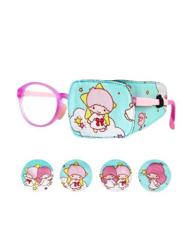 Astropic Cotton & Silk Eye Patch for Kids Glasses (Left Eye, Fairy - Star) Mint Blue - Fairy, Star