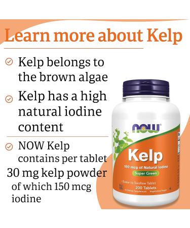 Now Foods Kelp 150mcg 200 Tablets - Lab-Tested Natural Iodine, Soy Free, Gluten Free, Vegetarian - Buy Online on GoSupps.com