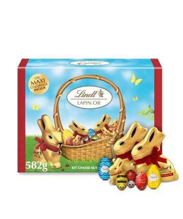 Lindt - Kit chasse aux ufs LAPIN OR - Assortiment de Chocolats au Lait et Lait-noisettes - Id al pour P ques 582g