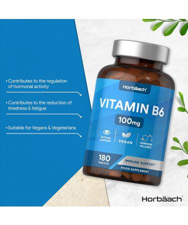 Vitamin B6 100mg 180 Tablets | Hormonal Regulation & Fatigue Support | Vegan Friendly | Horbaach - Buy Online on GoSupps.com