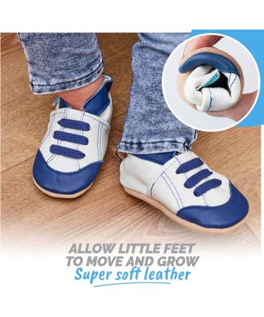 Soft Sole Leather Baby Walking Shoes 2-3 Years | White and Blue Trainers - Buy Online on GoSupps.com