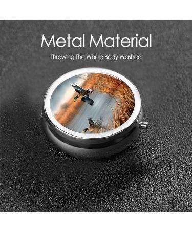 Hunting Flying Wild Duck Round Pill Box - 3 Compartment Mini Portable Travel Medicine Organizer - Decorative Pocket Purse for Tablets & Vitamins - Buy Online on GoSupps.com