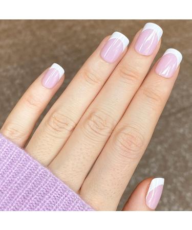 Novo Ovo Press On Nails - Short Corner Oval Nude French Tips in Mauve Light Purple | Perfect Artificial Fingernails for Valentine's Day - Buy Online on GoSupps.com