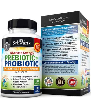 BioSchwartz Advanced Strength Pre and Probiotics Supplement with Digestive Enzymes (2 Month Supply) Plus Vitamin B Complex with Vitamin C (2 Month Supply) - Buy Online on GoSupps.com