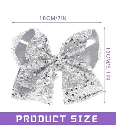 Sibba 8 Inch Sequin Hair Bow Clip for Girls and Women - Silver Glitter Oversized Barrette for Pigtail Hairstyles - Sweet Accessory - Buy Online on GoSupps.com