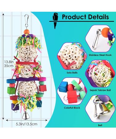 Bissap Conure Toys - Foraging Shredder Hanging Toy with Sola Balls and Bell for Small Parrots, Parakeets, Conures, Cockatiels, Love Birds - Cage Toy - Buy Online on GoSupps.com