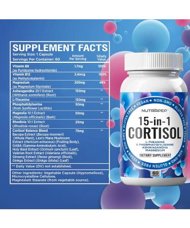 NutraPep Cortisol Detox Supplement Men Women - Reduce Lower Cortisol High Cortisol Reducer Blocker Control - Supports Stress Mood Rest Adrenal Calm Relax with Ashwagandha L-Theanine Magnesium - Buy Online on GoSupps.com