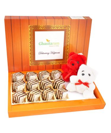 Ghasitaram Gifts Valentines Gift for Girlfriend/Boyfriend/Husband and Wife - Valentine Sweets Dates Delight and 2 Teddies