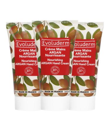 EVOLUDERM – Argan Hand Cream – 50 ml – 97% Natural Origin – Vegan – Made in France – Pack of 3 x 50 ml