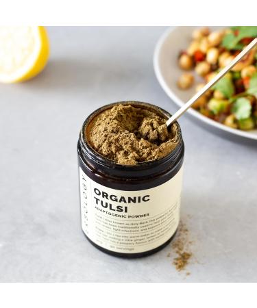 Erbology Organic Tulsi Powder 90g - 90 Servings - Holy Basil - Calm and Mood - Sustainably Sourced Straight from Farm in India - Small Batch - Vegan - GMO-Free - Buy Online on GoSupps.com