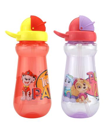 2x Paw Patrol Straw Sipper 340ml Plastic Water Bottles Purple and Red BPA Free Water Bottle with Straw for Kids 6+ Months (Paw Patrol Marshall and Skye)