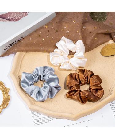 Whaline Silk Satin Hair Scrunchies Elastic 7 Colors Hair Tie Bands Traceless Large Hair Bands Non-Slip Ponytail Holder Ropes Hair Accessories for Women Girl Thick Thin Hair (Brown & Blue Series) - Buy Online on GoSupps.com