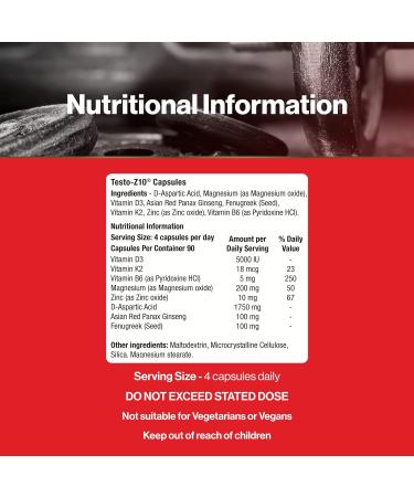 Supplements Direct - Testo-Z10 High Strength Capsules - 90 Capsules - Testosterone Supplements for Men - Zinc Supplements - Muscle Supplements - Testosterone Boosters - for Performance & Endurance - Buy Online on GoSupps.com
