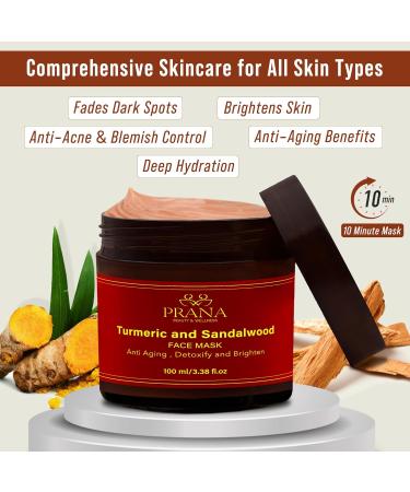 Prana Turmeric & Sandalwood Face Mask | 100% Vegan | Brightening Hydrating Anti-aging | Deep Cleansing for Acne & Dark Spots | Natural Skincare 100ml - Buy Online on GoSupps.com