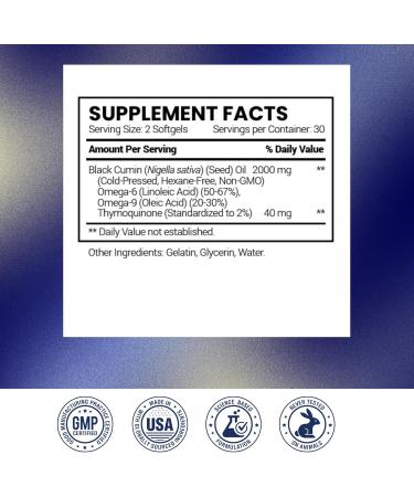 Research Verified Black Seed Oil - 60 Softgels - Boost Immunity, Support Digestion, Improve Respiratory Function - Cold-Pressed - 2% Thymoquinone (TQ) 1 - Buy Online on GoSupps.com