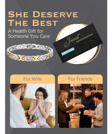 Jeracol Magnetic Bracelets for Women - Adjustable Titanium Steel Wristband with Sparkling Crystal Design in Silver Gold - Gift Box and Removal Tool Included - Buy Online on GoSupps.com