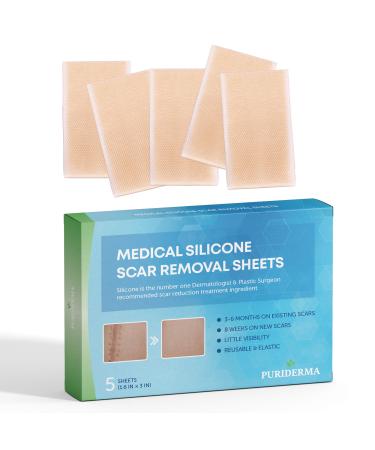 Puriderma Medical Silicone Scar Removal Sheets  Set of 5  - Fast & Effective on Keloid  Surgery  Burn  Acne  C-Section Scars
